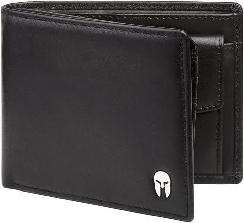 SPARTANO Carteras para Hombre con protección RFID, 11 Ranuras para Tarjetas de crédito, 1 Bolsillo para Monedas, 2 Compartimentos para Billetes, 3 Bolsillos internos - Zeus (Negro)