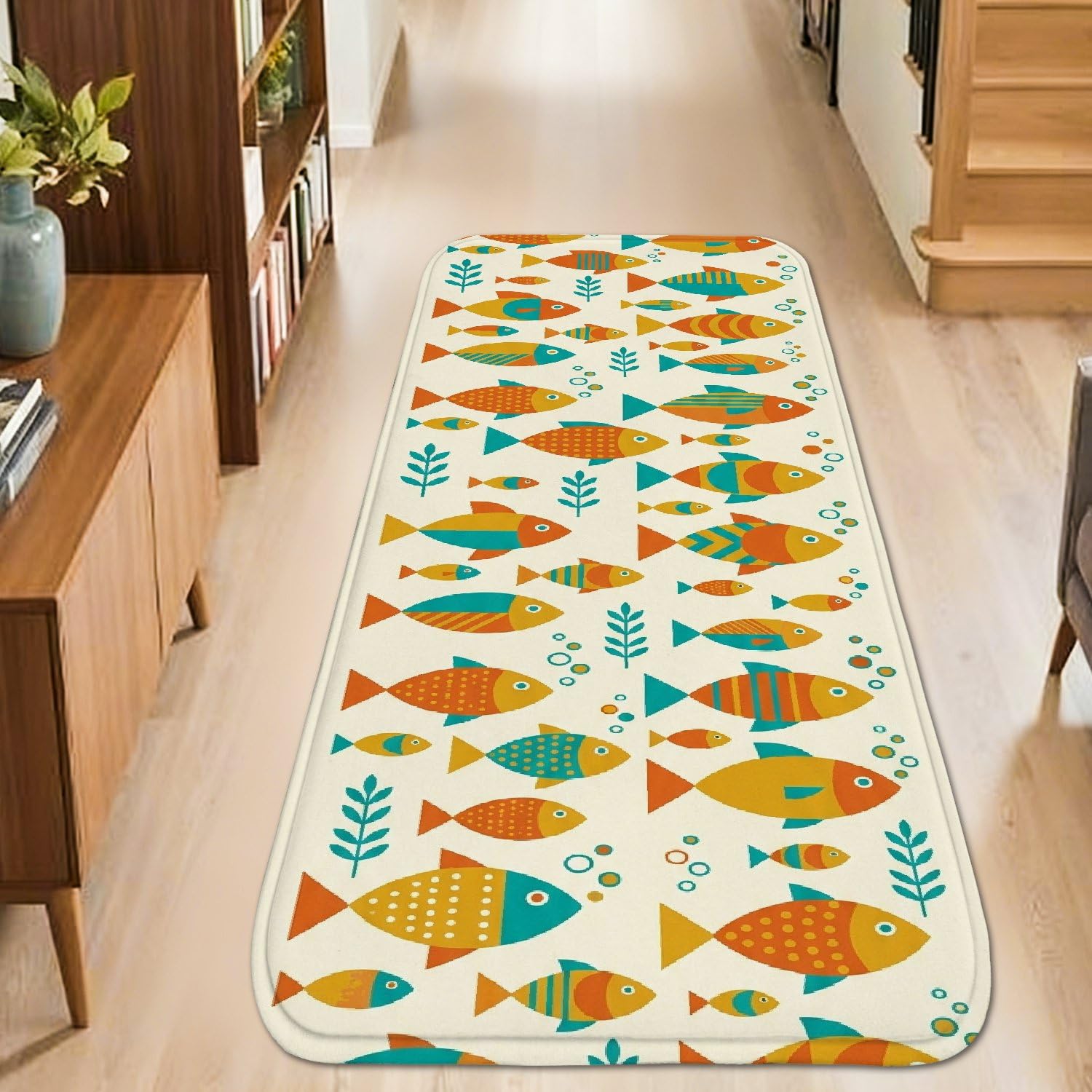 Tapis de couloir poisson orange à poils courts 6,1 x 1,5 m pour cuisine et entrée