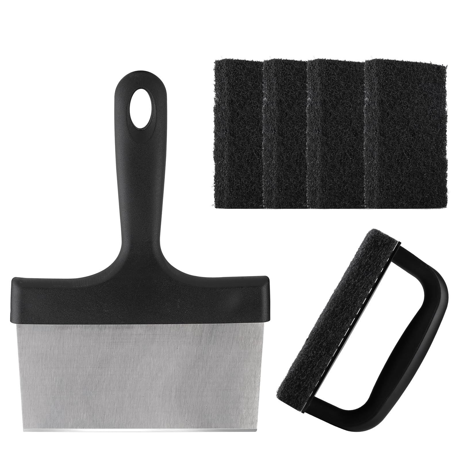 Griddle Cleaning Kit for Blackstone with 6" Grill Scraper Cleaning Brush Pad, Non Scratch Griddle Scrubber Scouring Pads for Flat Top Charcoal, Gas Grill Quickly Remove Baked-On Greases