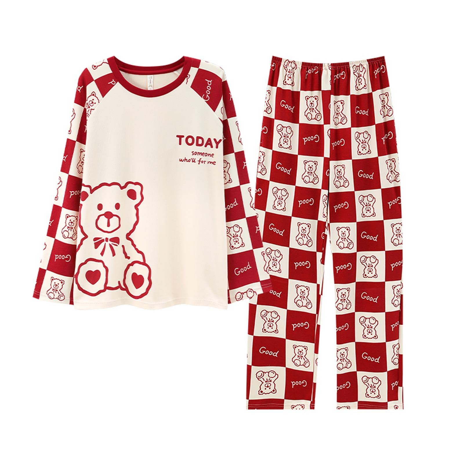 MOGSA Pyjama en coton pour femme - Printemps et automne - Motif à carreaux