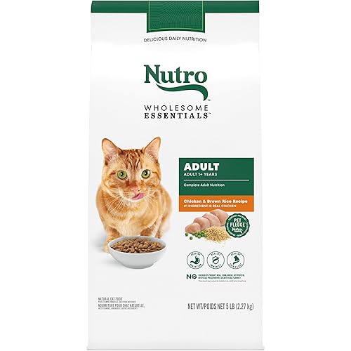 NUTRO WHOLESOME ESSENTIALS Natural Dry Cat Food, Adult Cat Chicken & Brown Rice Recipe Cat Kibble, 5 lb. Bag