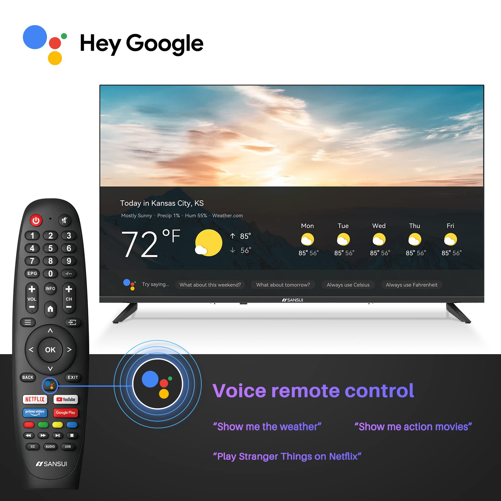 Buy SANSUI ES40V1FA, 40 inch 1080p FHD Smart LED Android TV with Google