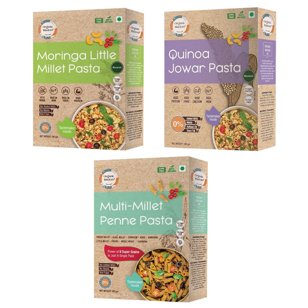 Organic Wisdom-Back to Roots Millet Pasta Combo Pack of 3 | Multi Millet, Moringa Little & Quinoa Jowar | 180g Each | No M... - Review, Price and Buying Guide