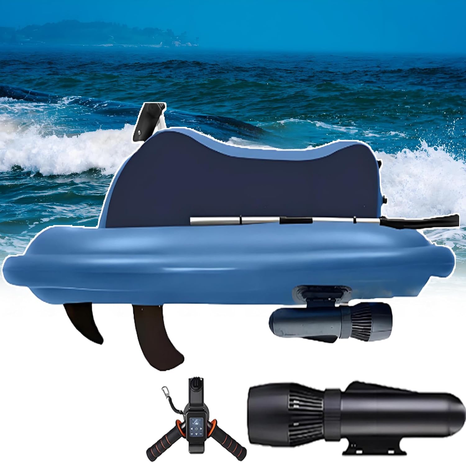 2-in-1 Inflatable Electric Underwater Scooter Jet Ski Boat - Ride-On Watercraft Pool Float,3-7km(1.86 Mph-4.35mph)/H,Remote (9-Speed) | Portable Electric Motor Jet Boat Boat+Thrusters