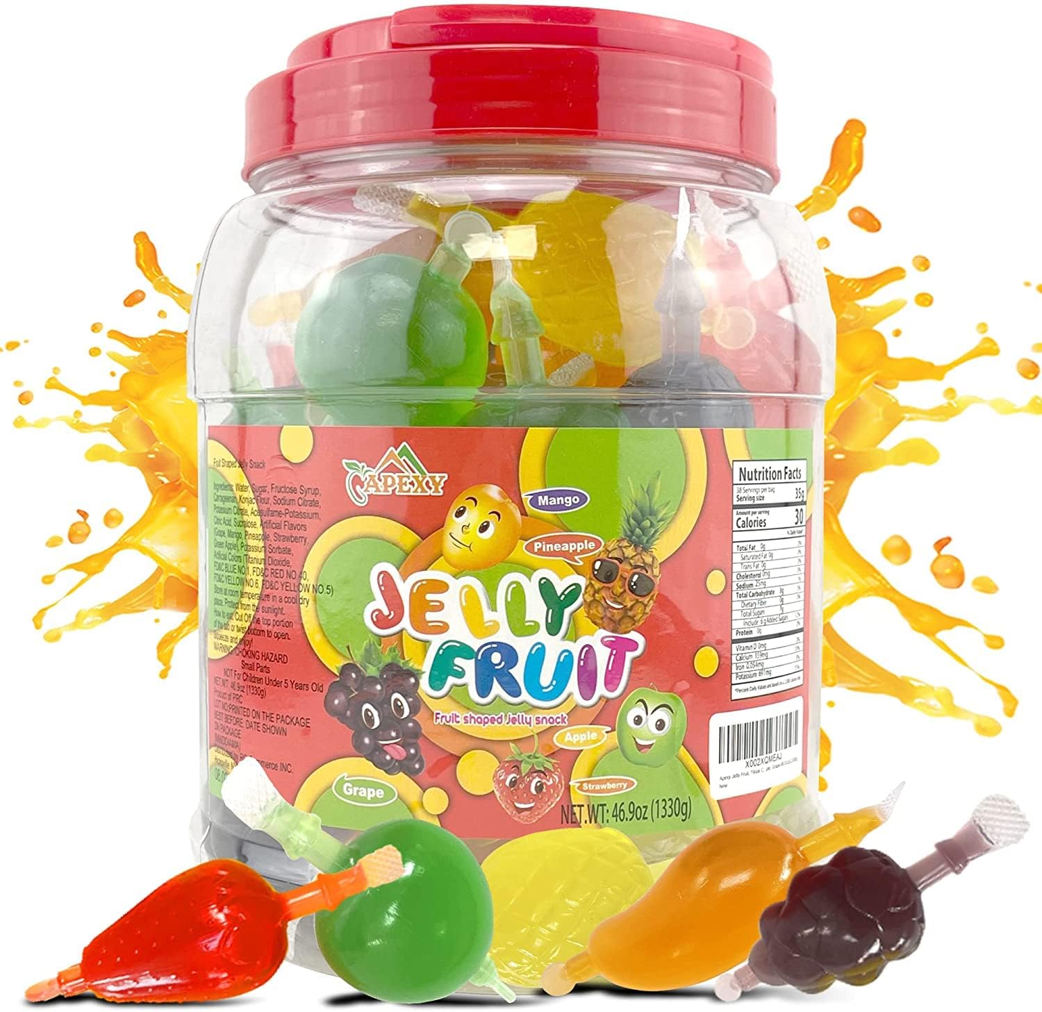 Apexy Jelly Fruit Candy – Assorted Fruit Flavors, Halloween Treat Juicy Chewy Gel Snacks, Kids & Adults Party Favors, Fun Treats for Goodie Bags & Events 46.9oz (1330g)