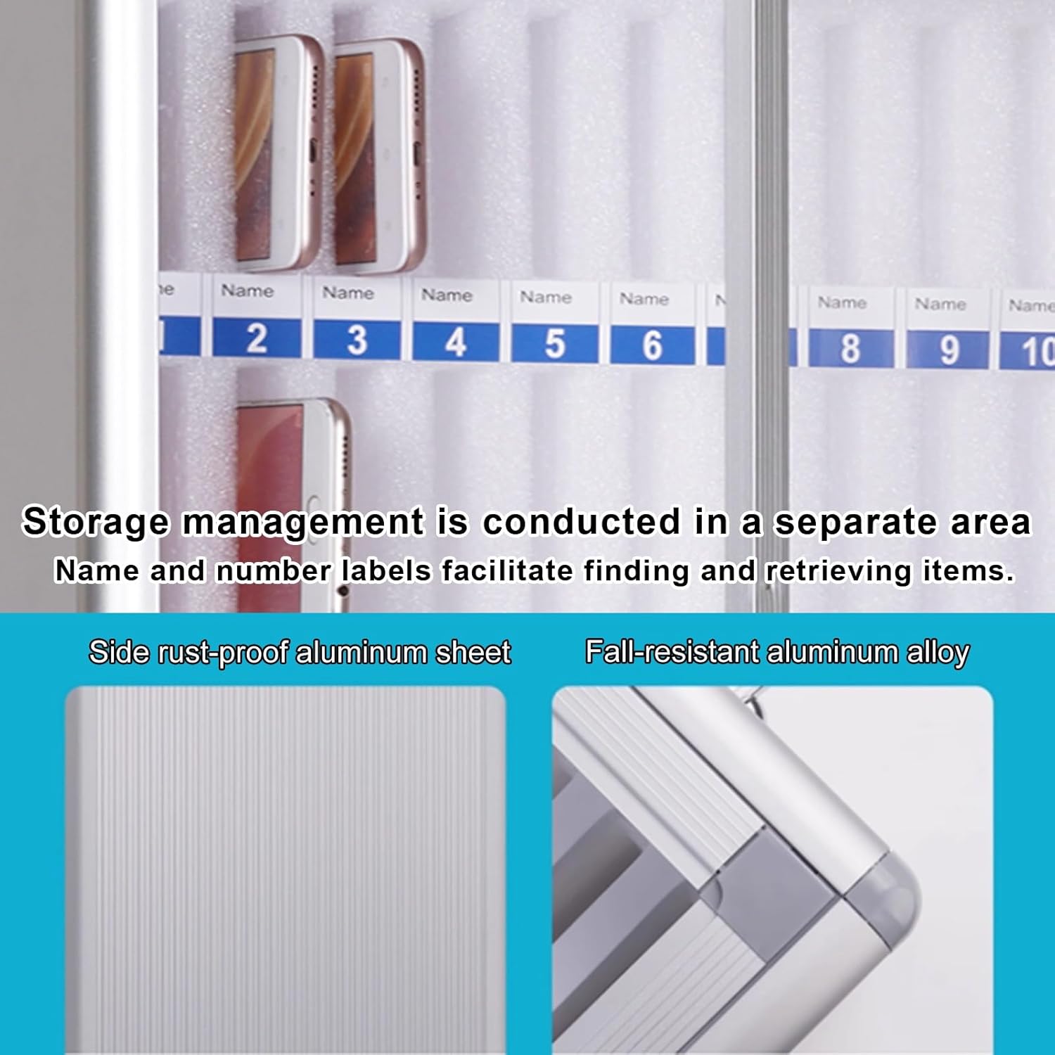 Aluminum Alloy Phone Storage Cabinet Wall Mounted Lockable Locker Box for 12/24/36/48/60 Cell Phones Key Lock Holder for Home Office Classroom,21X28Cm/8X11In