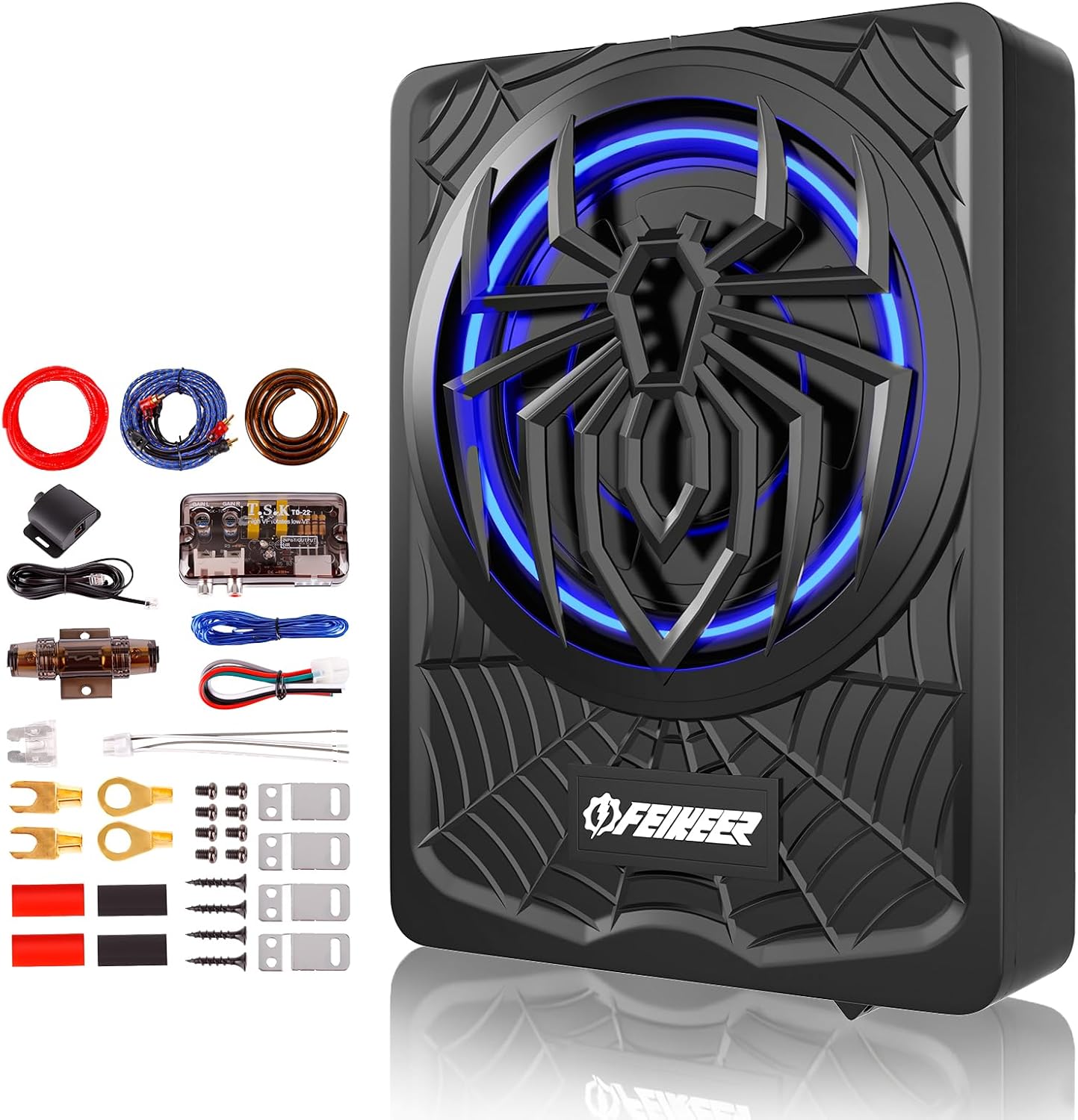 NEW 10" 1200W Subwoofer,BLUE Slim Underseat Car Subwoofer and Amp Package.Under Seat Subwoofers with Amp,Individual Control for Low Pass/Gain/Boost Bass.Deep Bass Perfect for Truck/SUV/Jeep/MPV