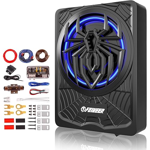 NEW 10" 1200W Subwoofer,BLUE Slim Underseat Car Subwoofer and Amp Package.Under Seat Subwoofers with Amp,Individual Control for Low Pass/Gain/Boost Bass.Deep Bass Perfect for Truck/SUV/Jeep/MPV