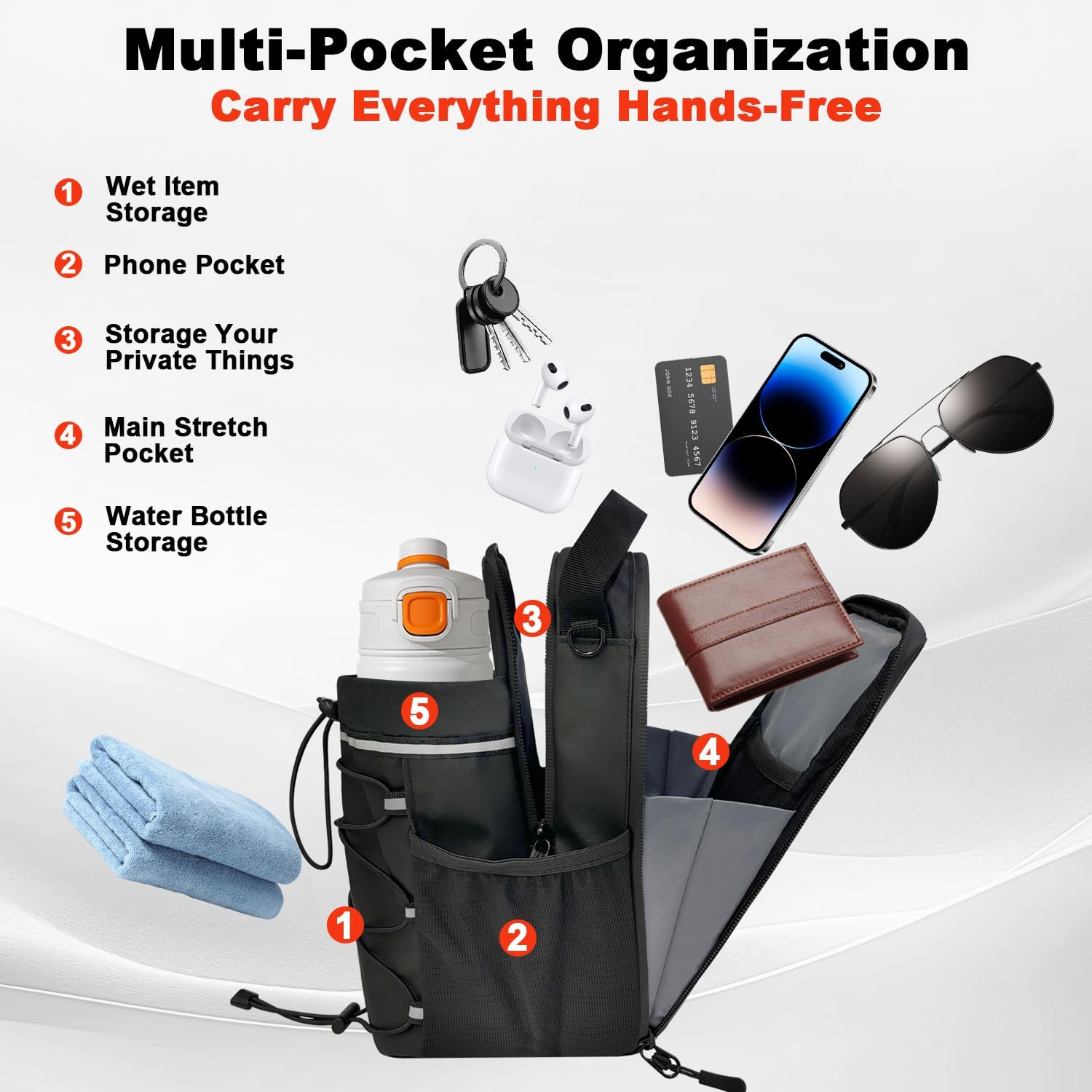 Ultra-Strong Magnetic Gym Bag for Men & Women, Waterproof Crossbody Sports Water Bottle Holder with Adjustable Strap & Phone Pocket, Perfect for Travel, Work, Gym, Outdoor (Black) - Image 2