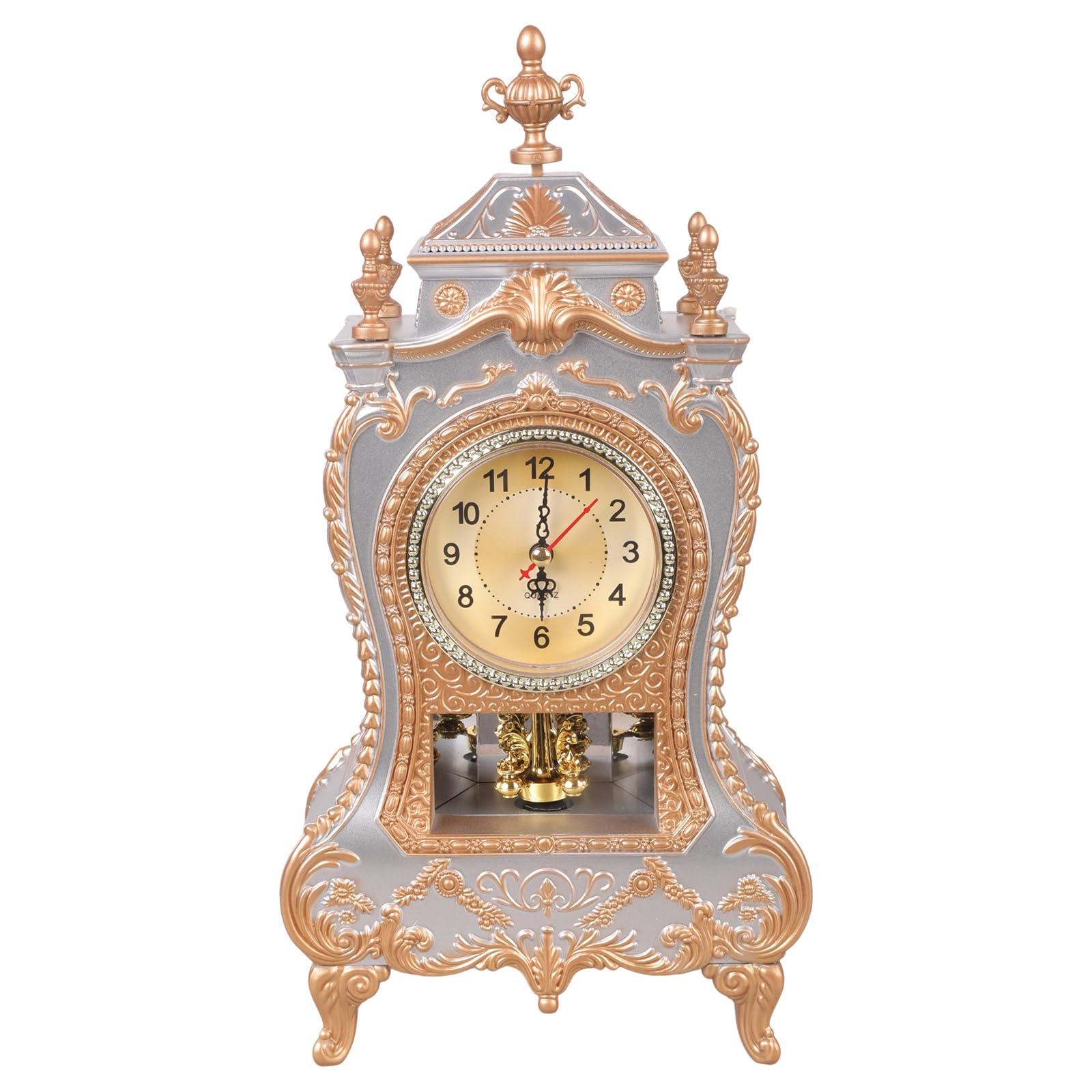 X-Institute Antique Tabletop Clock 12 Different Melodies Hourly Reminder Carvings Pendulums Mantels Gift Hourly Music Chiming Desk