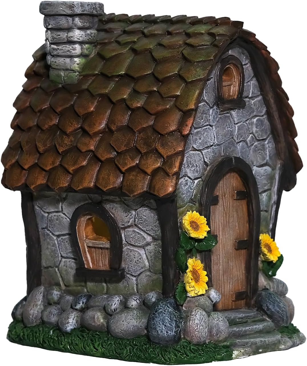 Zayton Solar Garden House Statues Outdoor with Light Yard Resin Decoration Gift Handmade Housewarming Gift for Patio Yard Lawn Waterproof Cracking