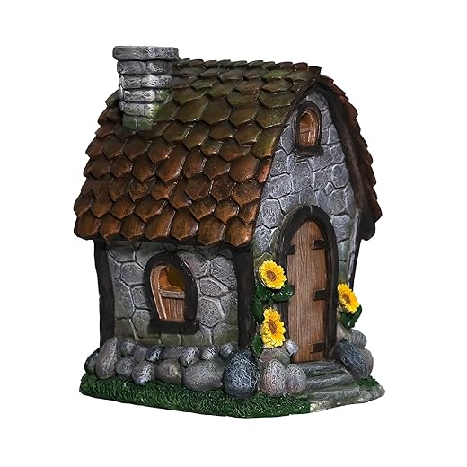 Zayton Solar Garden House Statues Outdoor with Light Yard Resin Decoration Gift Handmade Housewarming Gift for Patio Yard Lawn Waterproof Cracking