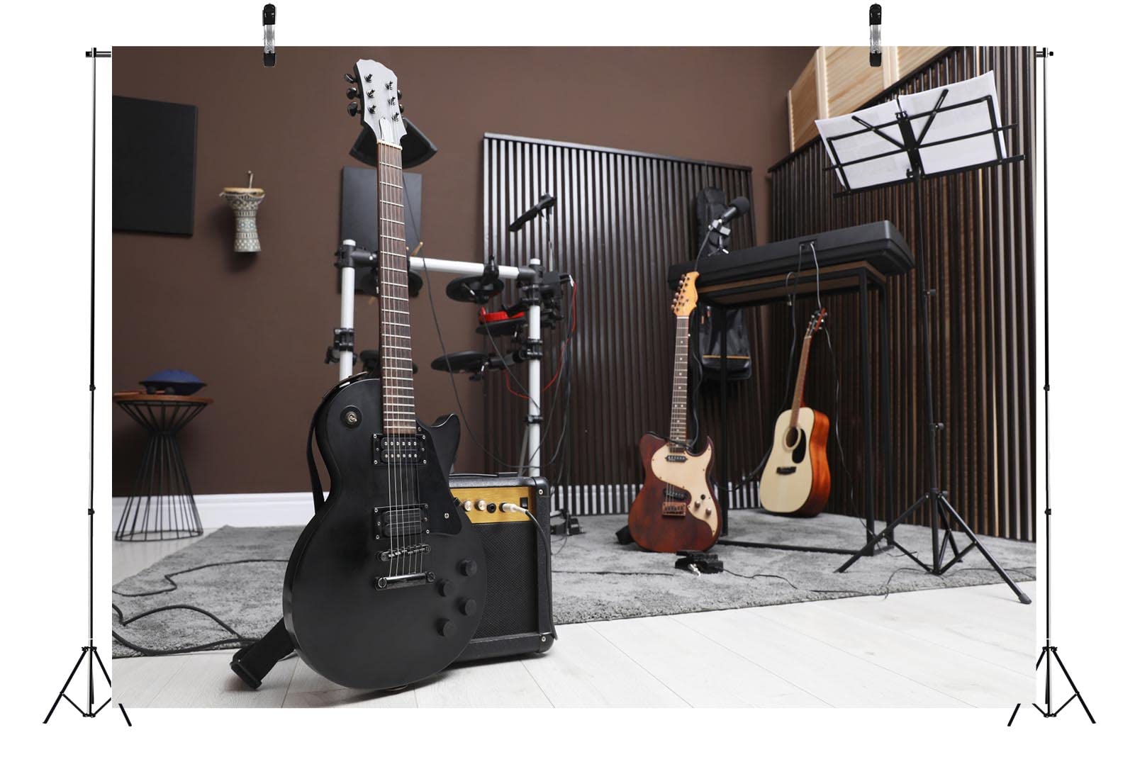 BELECO 4.6x3m Telo Sfondo palcoscenico musicale chitarra strumenti, decorazione energica per concerti e feste rock