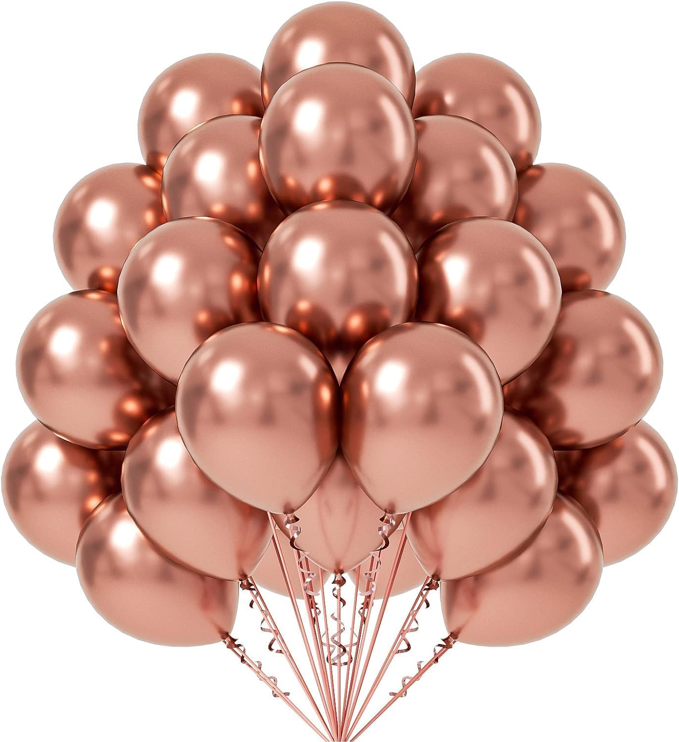 Flyloons 25 pcs Rose Gold Metallic Chrome Balloons for Birthday Decoration items celebration Anniversary Girls Boys Men Women
