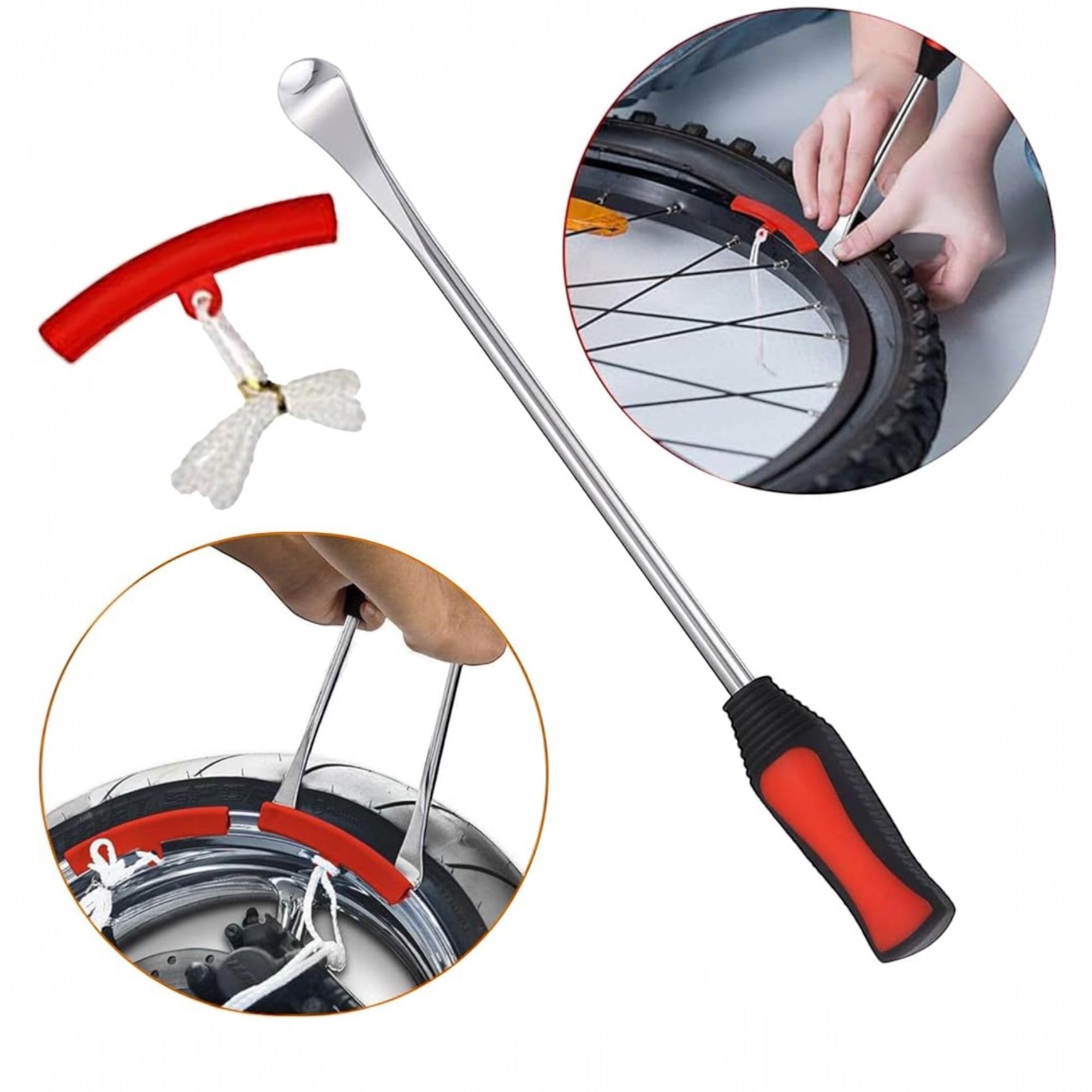 Kit Leve Smontagomme 3 Pezzi in Acciaio + 2 Protezioni Cerchio | Leva a Cucchiaio Cambio Pneumatici Moto, Auto, Bici | Attrezzi per Riparazione e Montaggio Gomme | Robuste, Sicure, Portatili