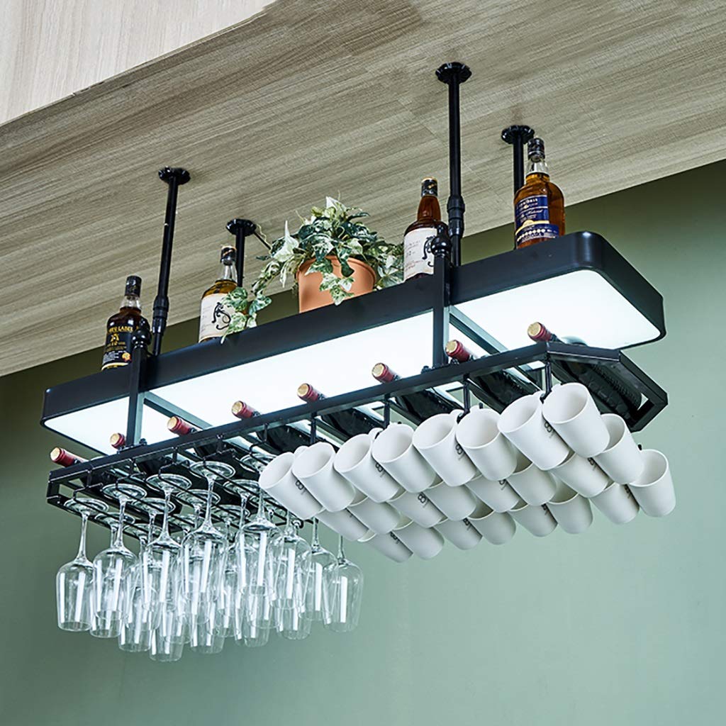 Casier à vin suspendu pour optimiser l'espace de vie avec boîte à lumière et porte-verre