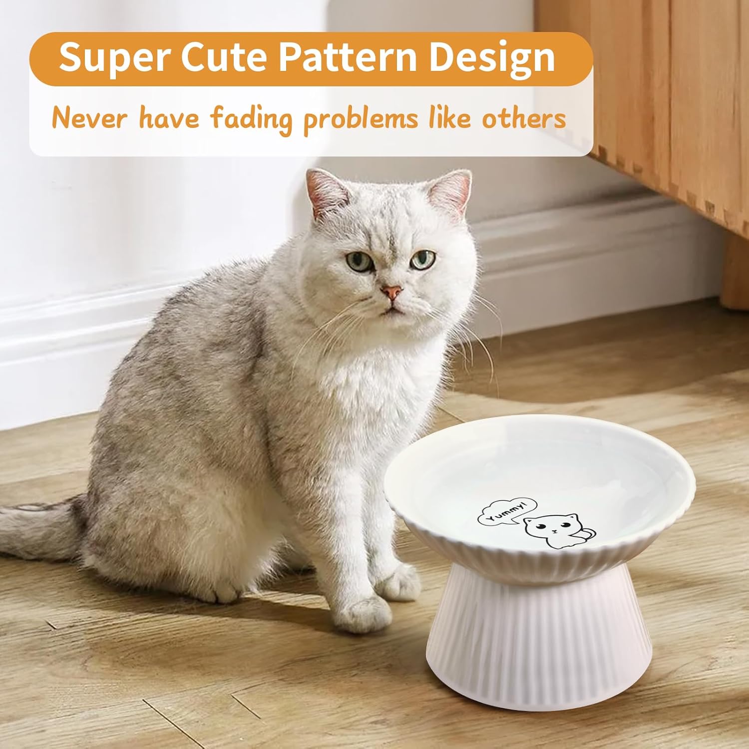 Upgraded 2 Ceramic Elevated Cat Bowls 6.5'' Extra Wide Raised Cat Food Bowls for Food and Water, Anti Vomiting, Cat Dishes for Indoor Cats, Whisker Friendly, Dishwasher & Microwave Safe