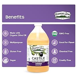 Vermont Castile Soap Lavender, Gentle Liquid Soap for Sensitive Skin & Natural Body Wash, Organic Hair Shampoo for Oily Hair, Aloe Castile Soap for Men & Women - 64 Oz