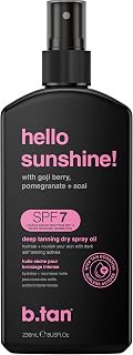 b.tan SPF 7 Hello Sunshine Tanning Oil - Deep Suntan Dry Spray with Goji Berry, Pomegranate & Acai for Nourished Glow, 8oz