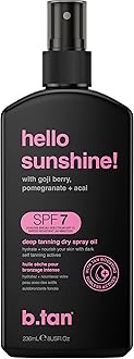 b.tan SPF 7 Tanning Oil | Hello Sunshine - Deep Suntan Dry Spray, Best Outdoor Browning Body Mist, Packed with Moisturizing Goji Berry, Pomegranate + Açai, Austrailian Brand, 8 Fl Oz