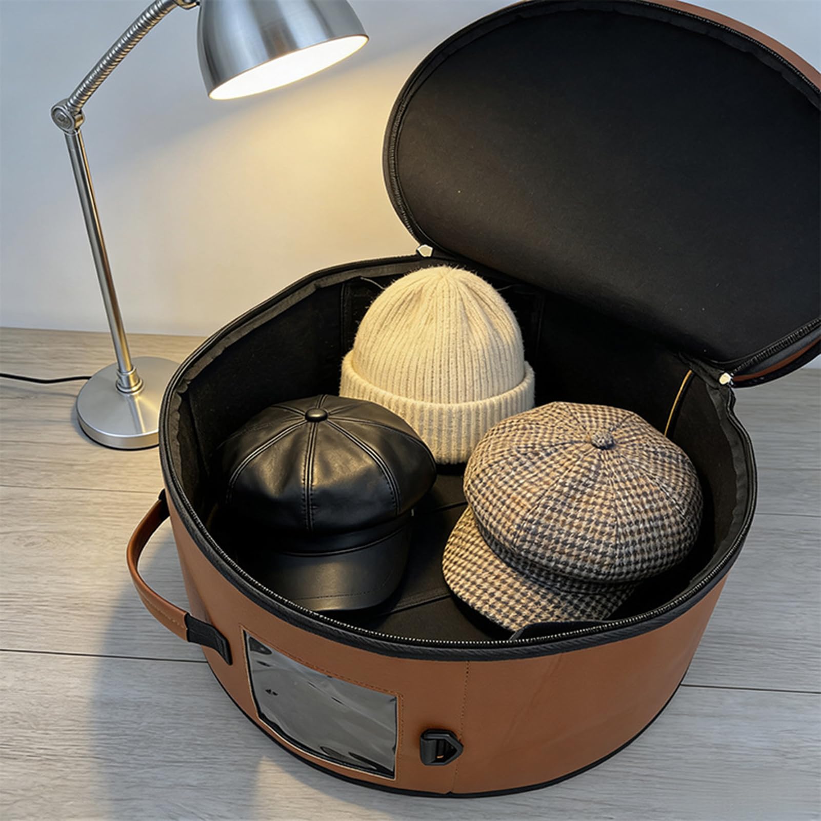 Damen Hut Aufbewahrungsboxen Große Runde Stapelbare Faltbare Mützen | Mit Klarem Fenster Design Große Runde Hut Box Für Damen Herren Und Kleiderschrank