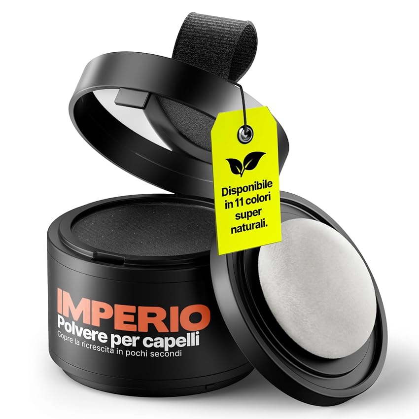Polvere per capelli IMPERIO - Correttore per infoltimento capelli per donna e uomo, mascara per capelli waterproof per nascondere la ricrescita - 4g (nero)