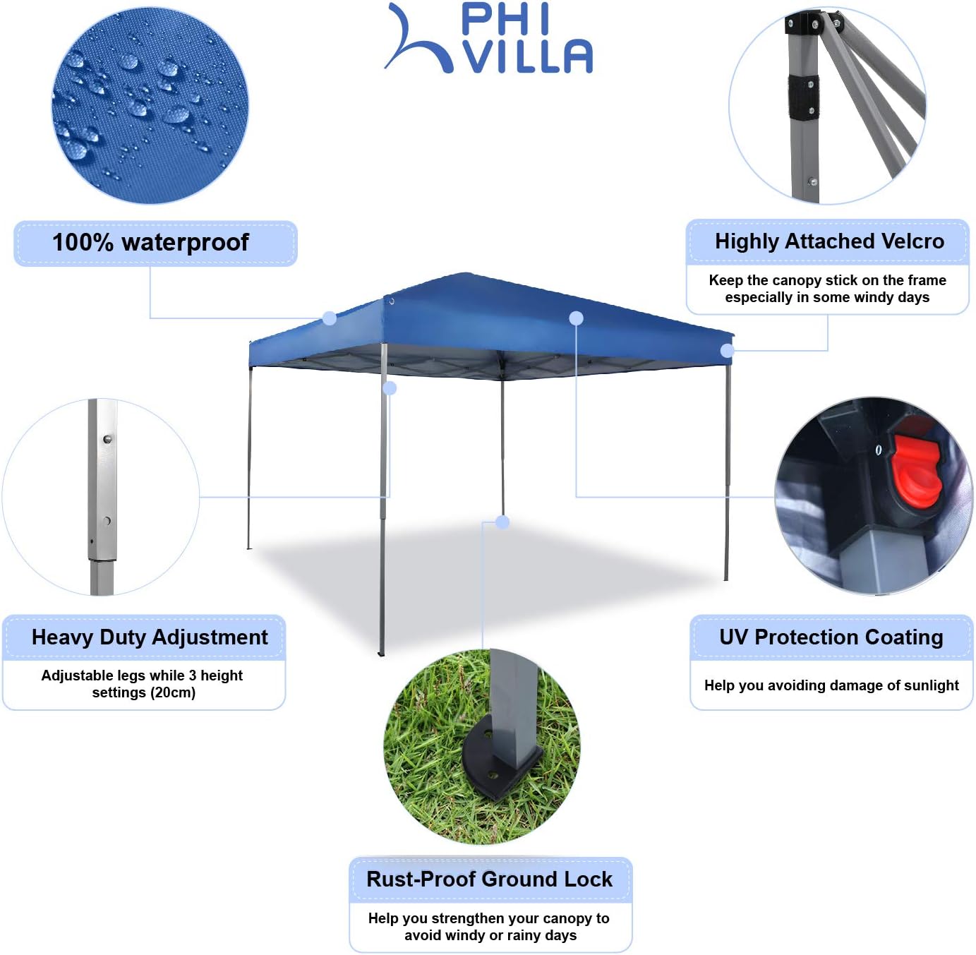 Best Cyber Deals 🔥 PHI VILLA 10 x 10ft Portable Pop Up Canopy Event Tent Party Tent, 100 Sq. Ft of Shade (Blue)