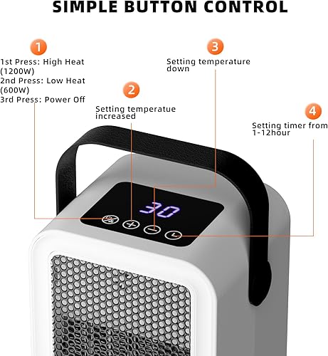 Miniatura 5 de Calentador de espacio pequeño para uso en interiores, calentador de escritorio portátil con calor instantáneo de 2 segundos, calefacción de cerámica