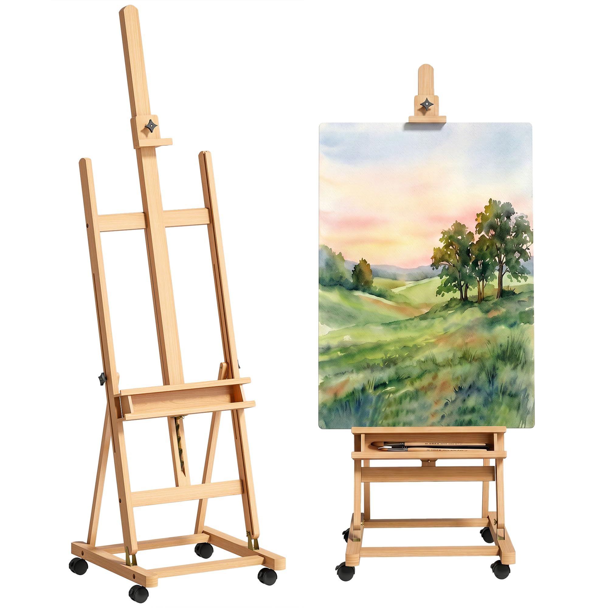 Vinsetto Caballete de Pintura Plegable, 238 cm, Caballete de Madera con Ruedas, Altura Ajustable, Bandeja, para Adultos, Artistas, Pintor, Estudiantes, Natural