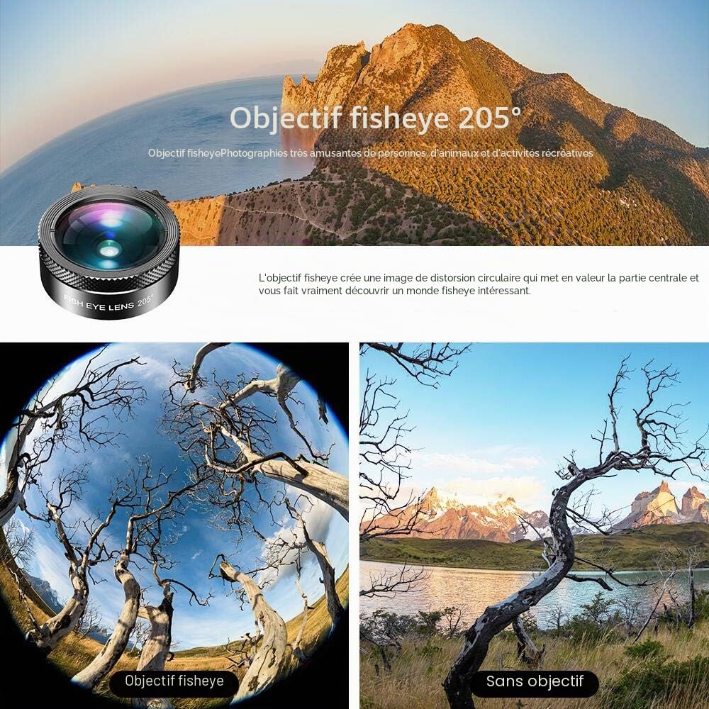 kit d'objectifs Photo pour Smartphone 11 en 1 objectifs iphone, Objectif Grand Angle, Objectif Macro, Objectif Fisheye, Objectif kaléidoscope, CPL, filtres de Couleur, compatibilité Universelle