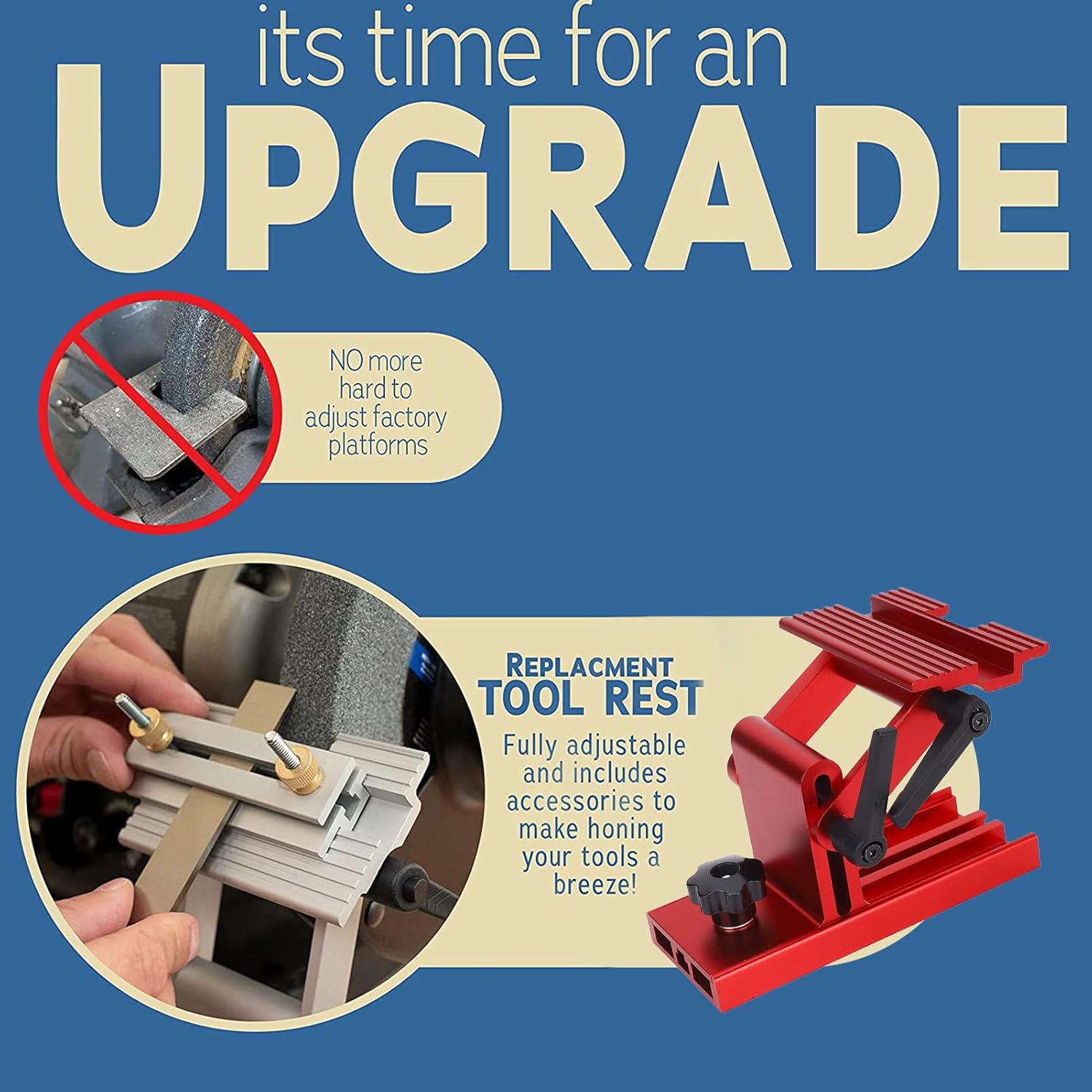 Adjustable Replacement Tool Rest Sharpening Jig, Metal 6in 8in Bench Grinder Sharpening Jig for 6 inch or 8 inch Bench Grinder and Belt Sander, Tool Rest (Red)