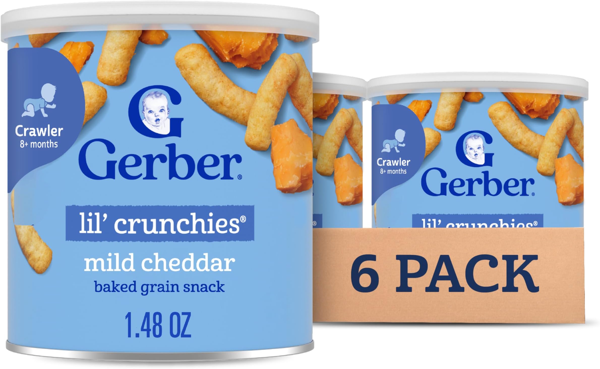 Stage 3 Baby Food Snacks, Mild Cheddar Lil' Crunchies, Snacks for Babies, Baby Led Feeding, 6-Pack
