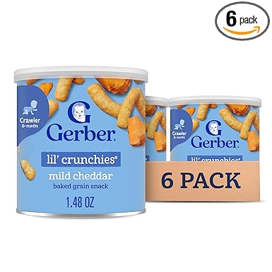 Gerber Stage 3 Baby Food Snacks, Mild Cheddar Lil' Crunchies, Snacks for Babies, Baby Led Feeding, 6-Pack
