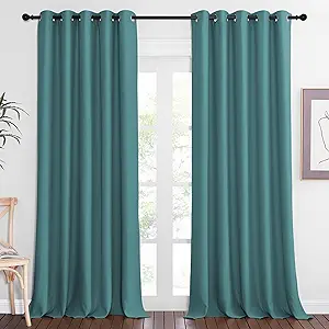 NICETOWN Blackout Curtain Drape for Bedroom - Light Reducing Thermal Insulated Solid Grommet Room Darkening Window Curtain 90 inches Long for Living Room (Sea Teal, 1 Piece, W66 x L90)