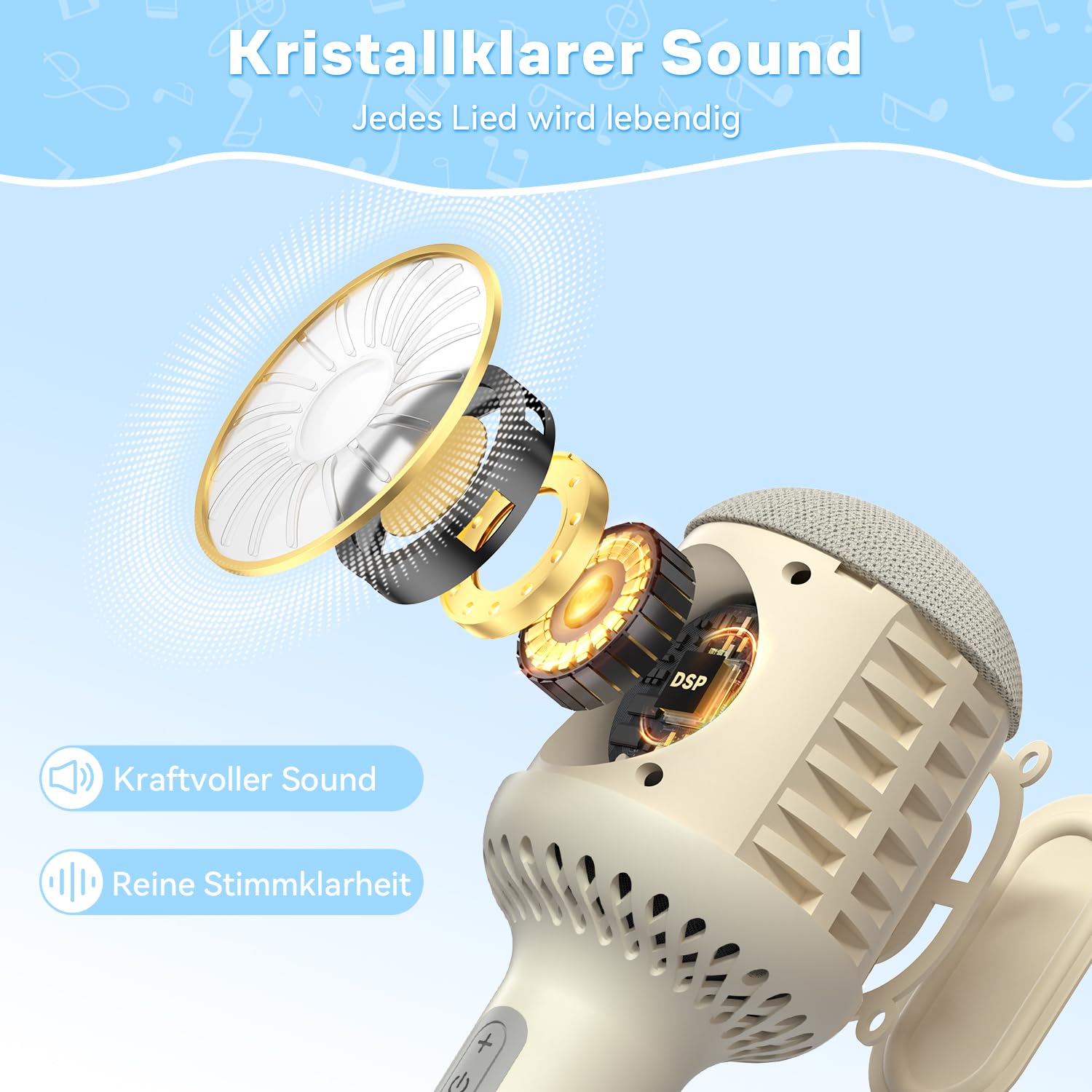 Karaoke Mikrofon Kinder, Karaoke Kinder mikrofon zum Singen, Drahtloses Bluetooth Mikrofon Karaoke mit LED Licht, 6 Soundmodi, 10H Akku, Kompatibel mit Android/iPhone, Für Party/Haus/Geburtstag