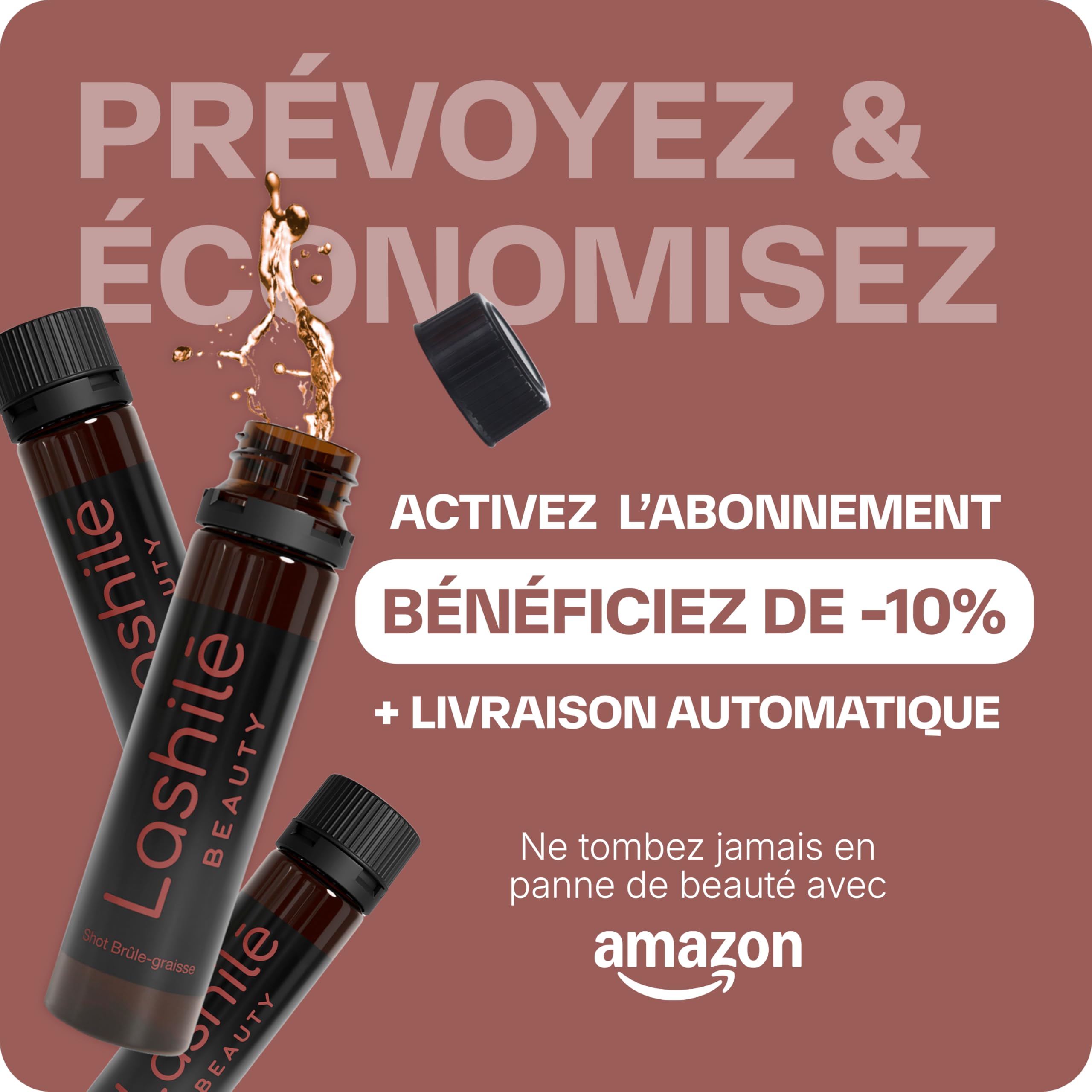 Lashilé Beauty- Shots Minceur à Boire 14 Jours- Guarana, Fer, Chrome- Complément Alimentaire Perte de Poids- Vegan Sans Sucres- Goût Pêche Mangue - Programme 14 Jours