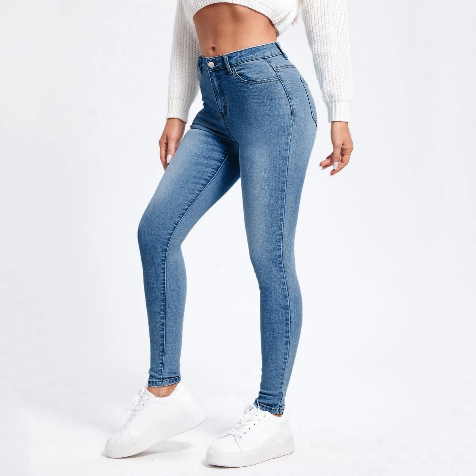 Generisch Jean stretch pour femme - Coupe ajustée - Pantalon de loisirs - Taille haute - Décontracté - Élégant - Pour femme - Confortable - Extensible - Pantalon crayon - Pantalon d'affaires - Stretch