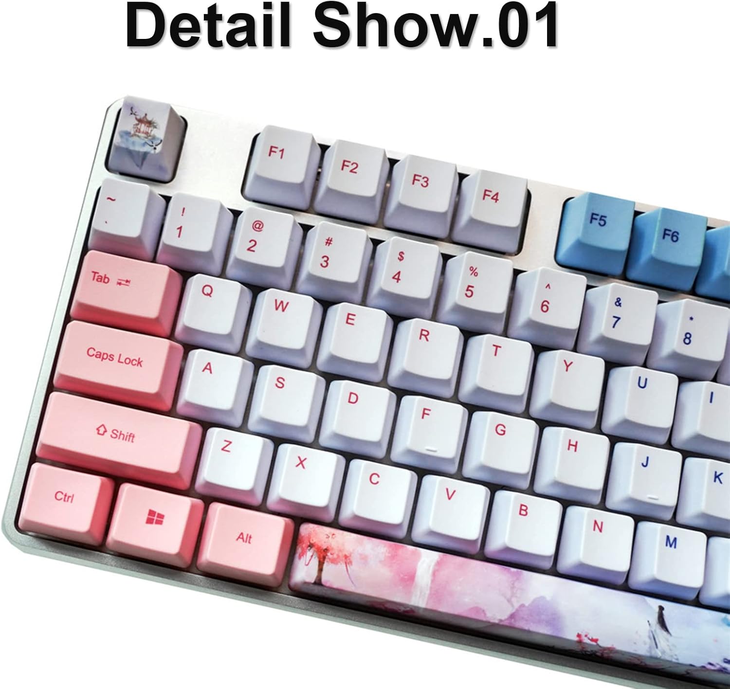 eboxer-1 73 Keys Anime DIY Keycaps, Five Faced Dye Sublimation PBT Keycap Set with Shaft Puller for Mechanical Keyboards (Chinese Ancient Style)
