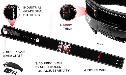 Miniatura 4 de RDX Cinturón de levantamiento de pesas, aprobado por IPL y USPA, soporte lumbar de cuero de 4 pulgadas de grosor de 0.394 pulgadas, hebilla de