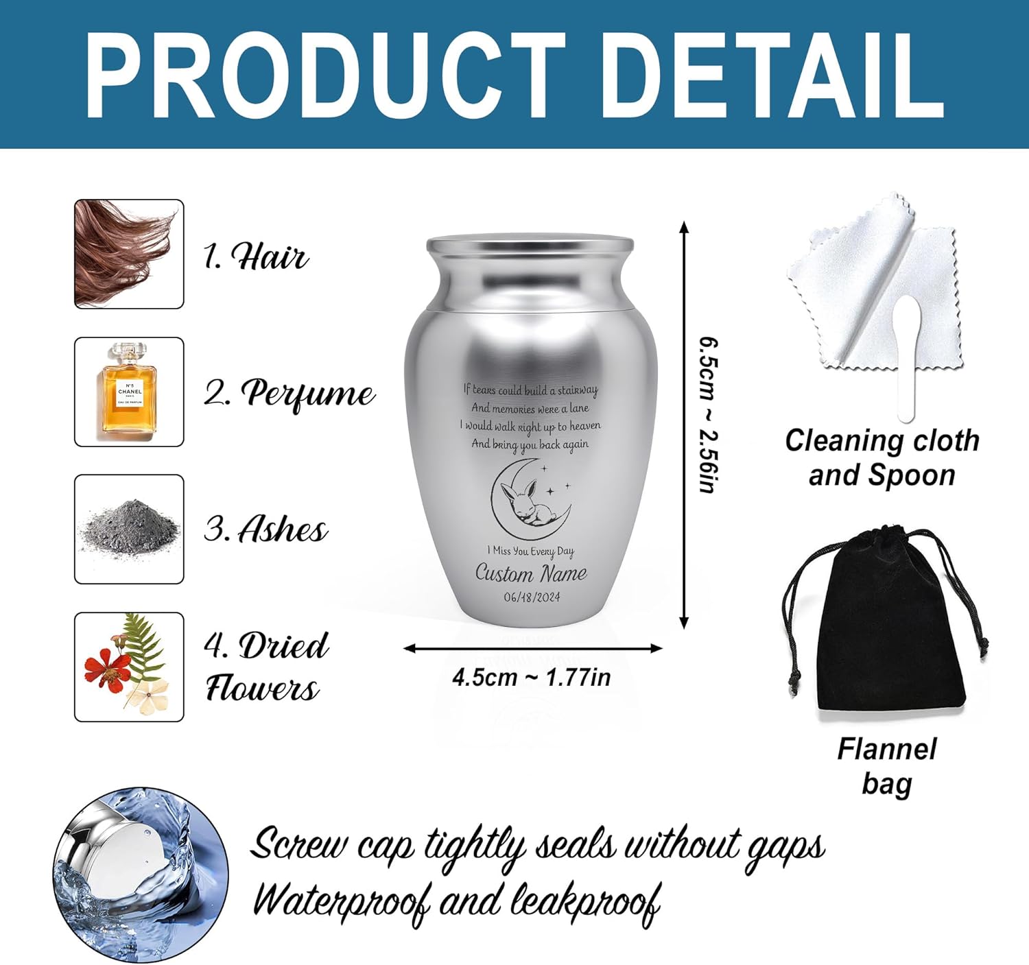 Artsy Woodsy Personalized Baby Memorial Mini Urns for Human Ashes, Cremation Stainless Steel Decorative Keepsake Urns for Ashes, Angel Baby Grieving Gift, in Memory of Child (10, 2.56x1.77)