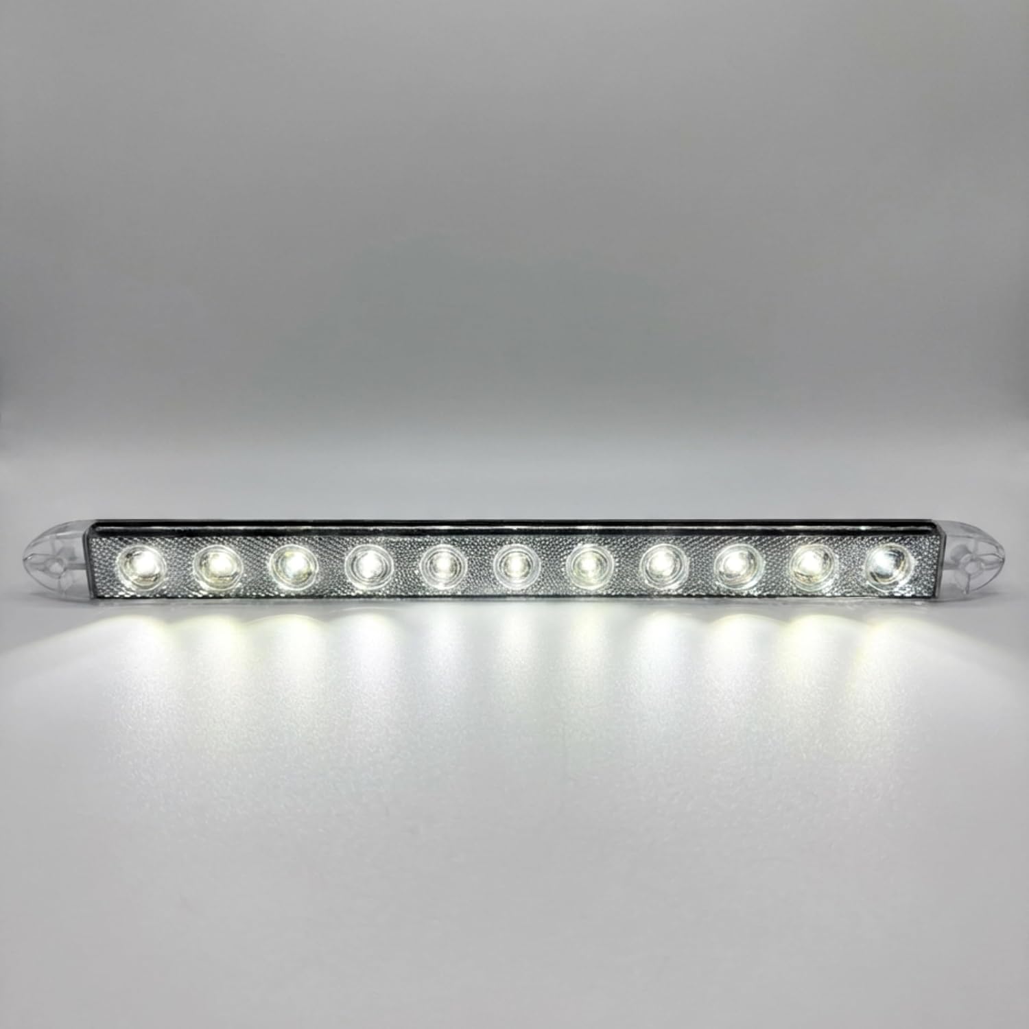 16" Slim-Line Indicator Bar, White LED Clear Reflex Lens, 11 LED, Back-Up/Reverse, Super Bright, Surface Mount, 12V, IP65 Waterproof, DOT FMVSS 108/SAE, for Truck, Utility Trailer, RV, Campers