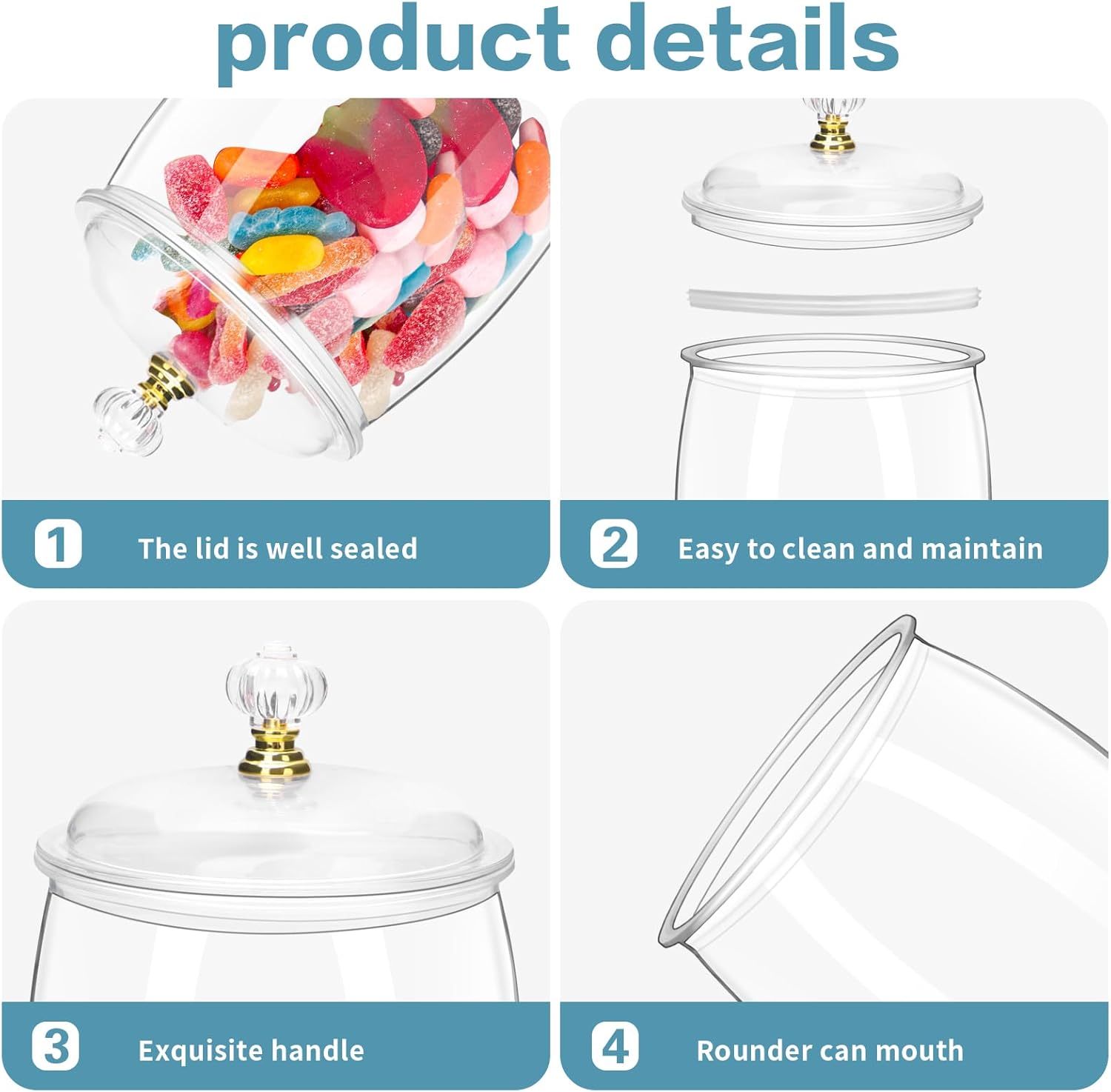 8 Pack 64 Oz Plastic Candy Jar with Lids, Airtight Clear Cookie Storage Containers, Leakproof Apothecary Style Kitchen Organization for Home, Wedding, Pantry & Bathroom Decor