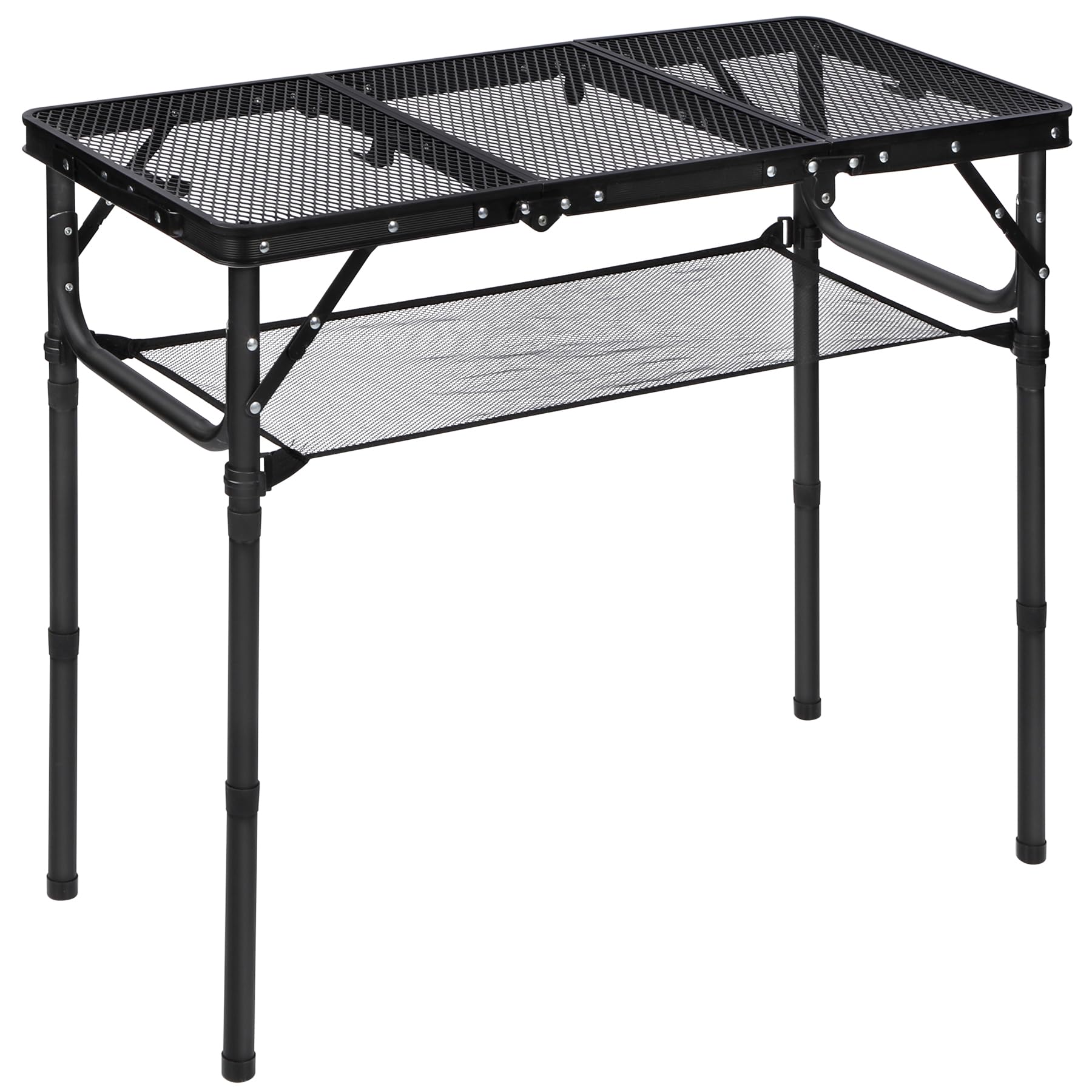 REDCAMP Tragbarer Grilltisch mit Mesh Desktop, höhenverstellbar, Schwarz | 87 x 40cm, Leichter Faltbarer Klappbarer Campingtisch, für Camping Kochen BBQ RV Picknick,einfach aufzubauen