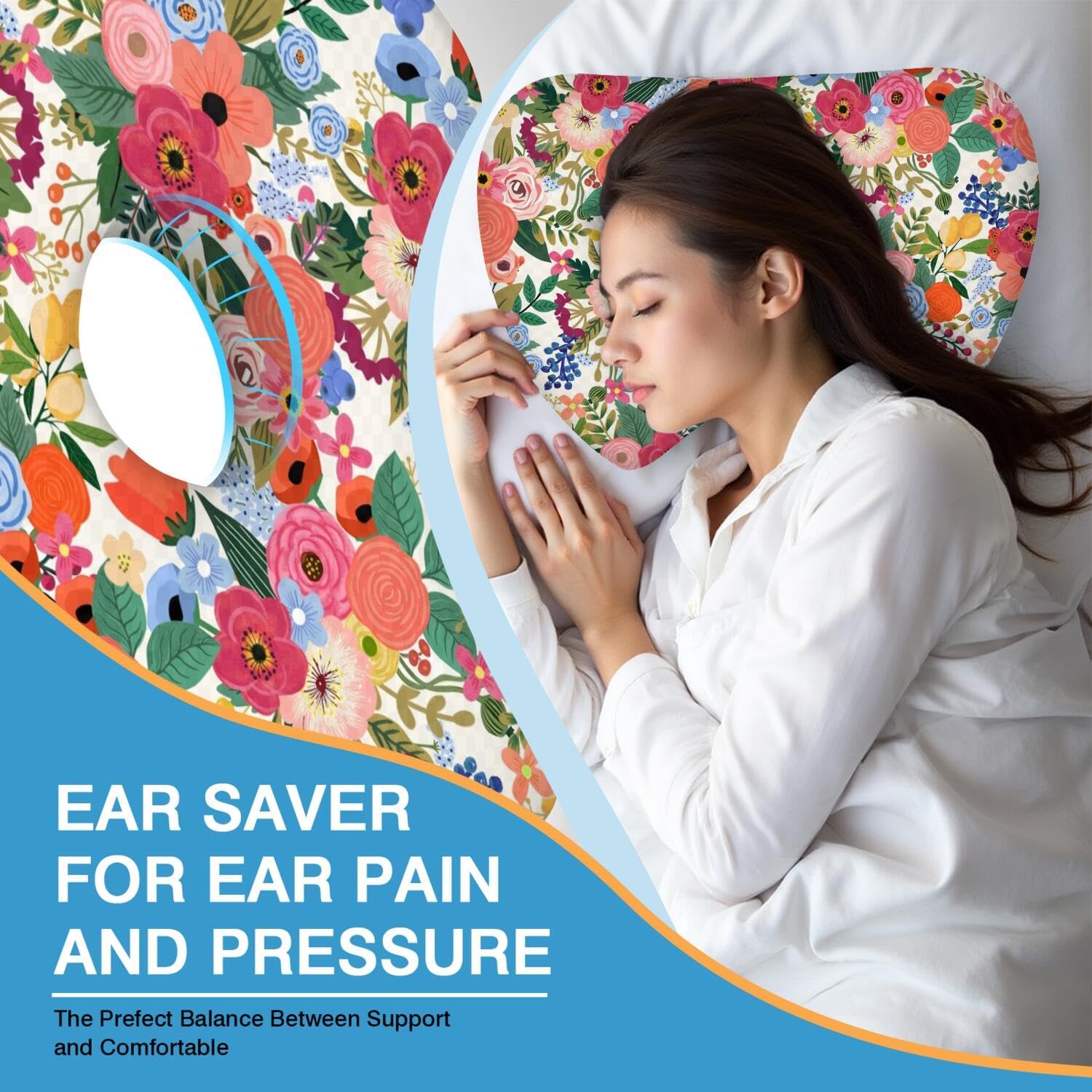 Ear Piercing Pillow for Side Sleepers with Washable Cover Pillows with Holes for Ear Pain,Donut Pillow for Adults CNH Ear Pain Relief Pressure Sores Ear Pillow with Hole in Center
