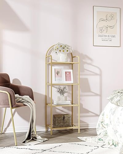 Miniatura 8 de Estantería de libros, Estanterías de vidrio templado, Unidad de estanterías delgada para dormitorio, baño, oficina en casa, Marco de acero, 4