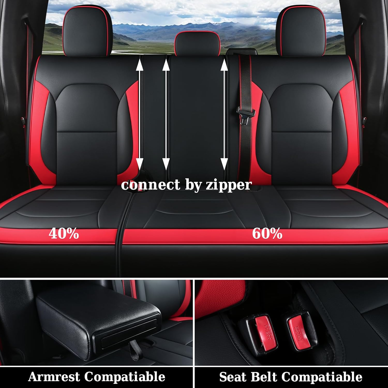 Coverado Leather Seat Covers Full Set for Ford F150, Custom Fit Automotive Seat Covers for 2015-2026 F150 and 2017-2026 F250, F350, F450 (Red)