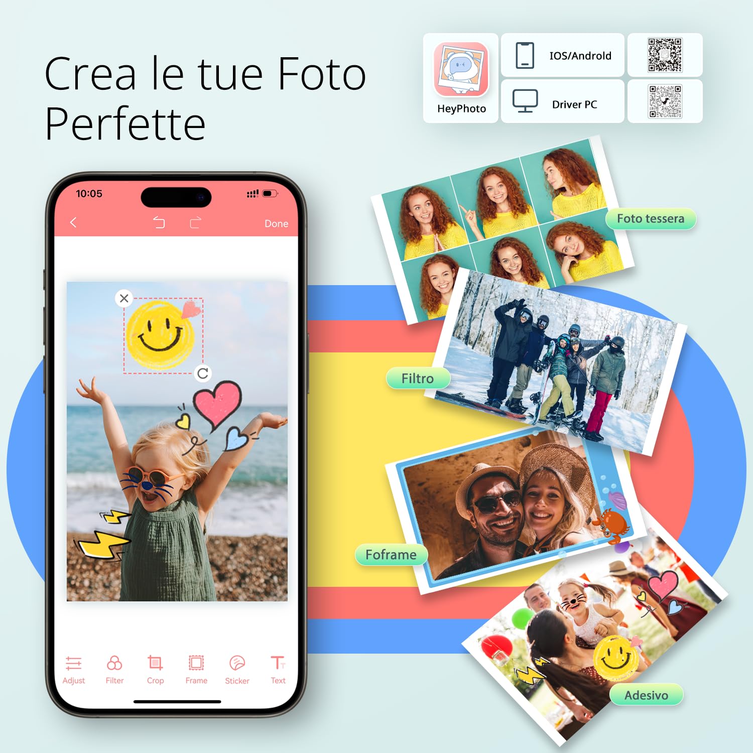 YOTON Stampante Foto Portatile, Stampant Fotografica per Cellulare con 1 Nastro Inchiostrato e 54 Carta da Stampa(6"x4"), Stampante WiFi per iOS/Android/Computer (MAC non supportato)