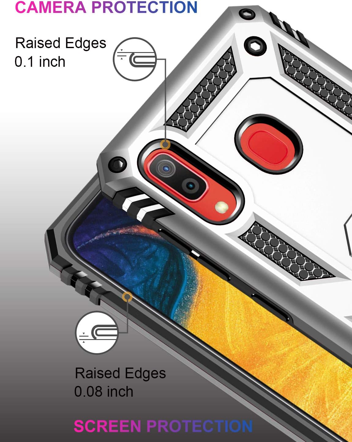 LUMARKE Galaxy A20 Case,Samsung A30 Case with Screen Protector,Military Grade 16ft. Drop Tested Cover with Kickstand,Protective Phone Case for Samsung Galaxy A20/A30 Silver