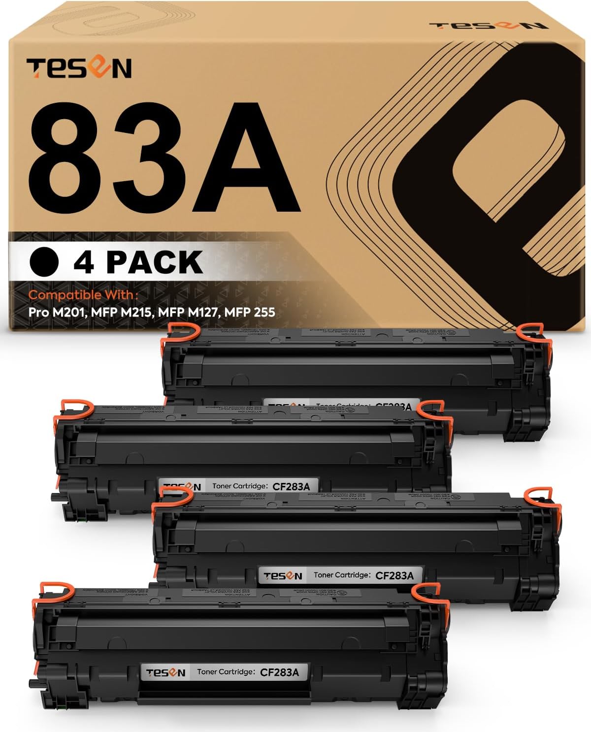 TESEN 83A CF283A Compatible Toner Cartridge Replacement for HP 83A CF283A LaserJet Toner for use with HP Pro MFP M127fw M127fn M125a M125nw M201n M201dw M225dn M225dw Printer Ink 4-Pack