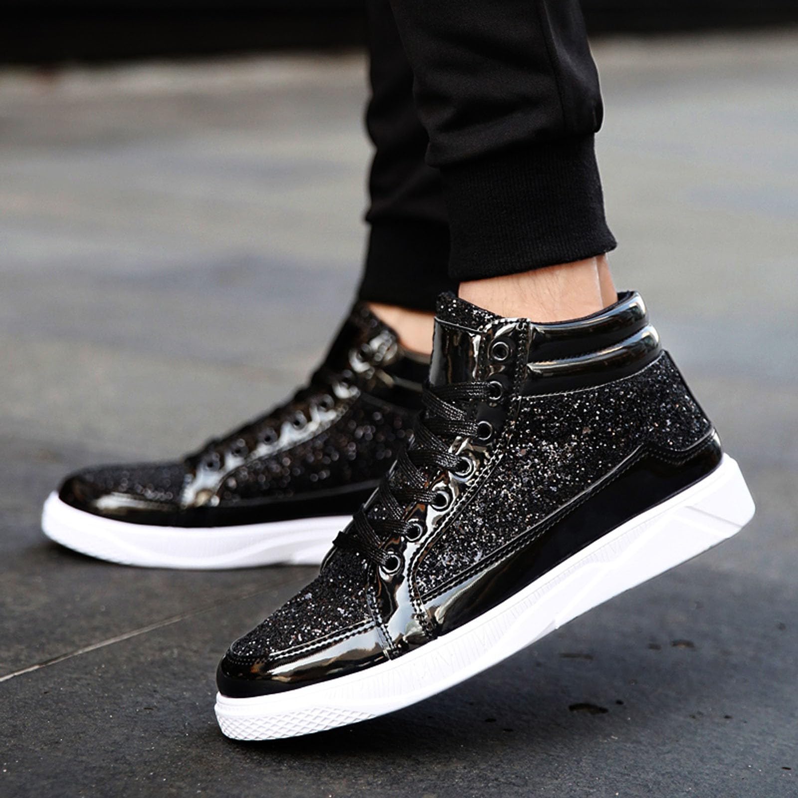 Chaussures de Loisirs Confortables en Cuir Clair avec Paillettes pour Homme